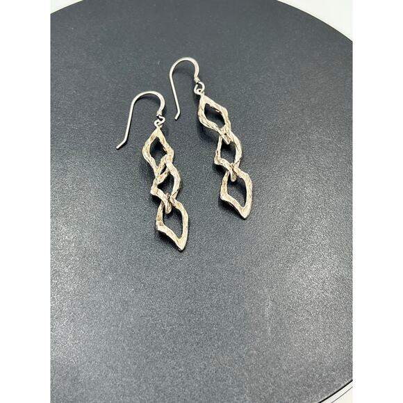 Sterling Silver Designer Signed Twisted Textured Branch Dangle Earrings - Picture 8 of 9
